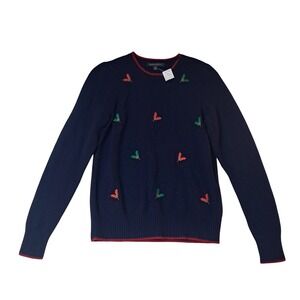 NWT Brooks Brothers Sweater Women's Medium Navy Blue Wool Embroidered Holly